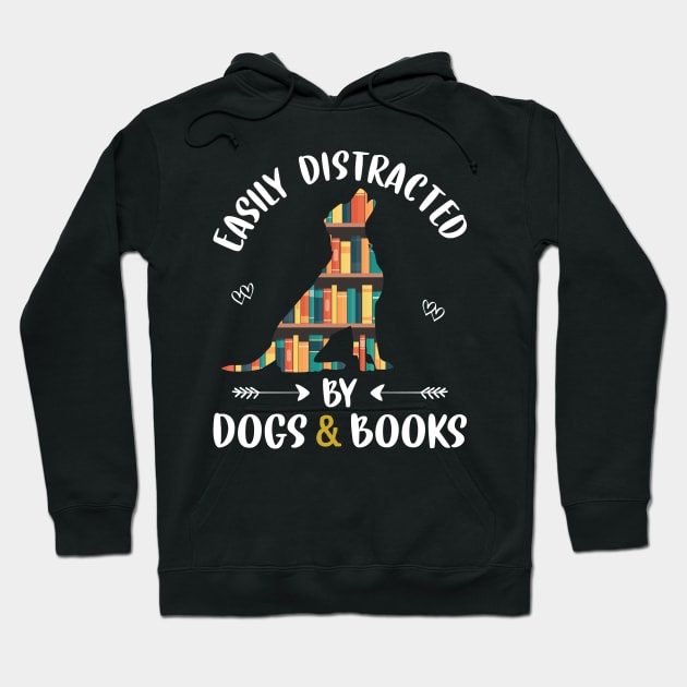 Easily Distracted By Dog And Books Funny Reading Lover Girls Hoodie by Sowrav